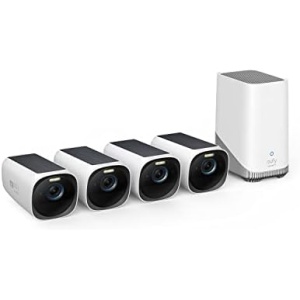 eufy Security eufyCam S330 (eufyCam 3) 4-Cam Kit, Security Camera Outdoor Wireless, 4K with Integrated Solar Panel, Face Recognition AI, Expandable Local Storage, Spotlight, No Monthly Fee