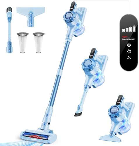 Trucozie Cordless Vacuum Cleaner, 8-in-1 Lightweight Stick Vacuum with 45mins Runtime, Powerful Suction, Rechargeable Cordless Vacuum for Carpet, Tile, Pet Hair, Hardwood Floors, Blue