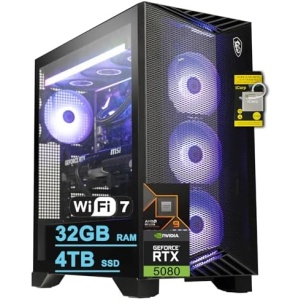 msi Aegis ZS2 Gaming Desktop AMD 12-core Zen 5 Ryzen 9 9900X (Beats i9-14900HX) 32GB DDR5 4TB SSD GeForce RTX 5080 DLSS4 360mm Liquid Cooler 850W 80+ Gold PSU Support HDD Win11 w/ICP Hub