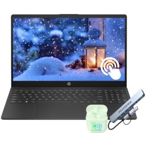 HP 15.6" FHD Touchscreen Business & Student Laptop, 32GB RAM 1TB SSD, 8-Cores AMD Ryzen 7 Processor, Windows 11, Copilot AI-Ready, Numeric Keypad, PLUSERA Earphones & 8-in-1 Hub Included, Black