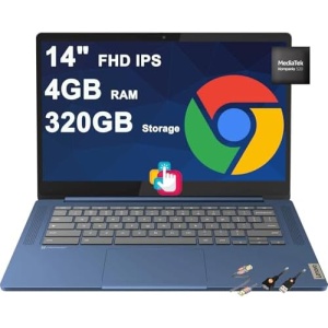 Lenovo IdeaPad Slim 3 Chromebook Laptop 14" FHD Touch (100% sRGB) MediaTek 8-core Kompanio 520 4GB RAM 320GB Storage (64GB eMMC+256GB SD Card) Privacy Camera Type-C 13.5-hr Battery Life ICP Accessory
