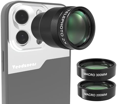 2X Telephoto Lens for Phone 5X Telephoto Camera, with 200mm 2X Telephoto Lens for Phone 5X Telephoto Camera, with 200mm & 300mm Macro Lens, 17mm Thread Universal Phone Lens Clip, Compatible with SmallRig and NEEWER Phone Cage (Add-ons 200mm&300mm)