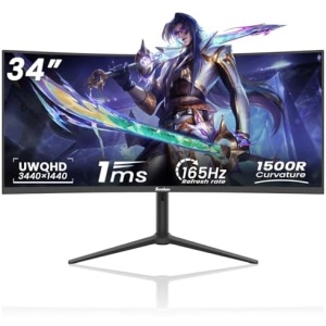 34 Inch UWQHD Curved Gaming Monitor,165Hz 3440x1440 Ultrawide PC Monitor 1500R,21:9 Display,PIP/PBPm,HDR400,4000:1 Contrast,Tilt/Swivel/Height Adjustment,HDMI2.0 & DP1.4