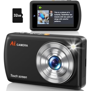 AI Digital Camera, WiFi Cameras for Photography with Object Recognition, Compact Point and Shoot Digital Camera with Dual Lens, Flash, 3.6" Touch Screen, Gift for Kids Teens