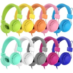 AILIHEN Kids Headphones Bulk 20-Pack for School Classroom K-12, On-Ear Wired Headsets with Microphone & 85dB Volume Limited & Sharing, 3.5mm Jack for Chromebook, Computer, Laptop (Multicolor)