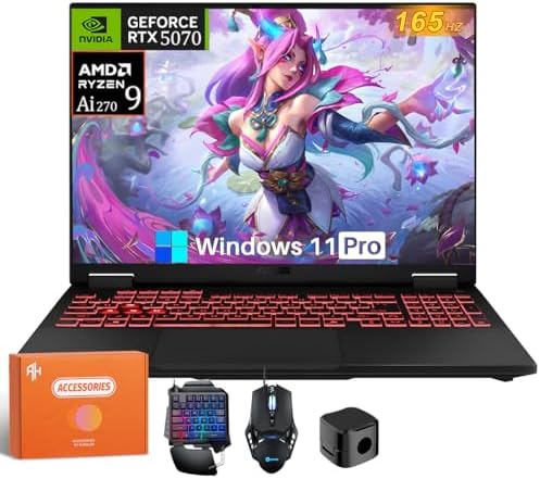 ASUS TUF A16 Gaming Laptop, AMD Ryzen 9 Ai 200 ASUS TUF A16 Gaming Laptop, AMD Ryzen 9 Ai 200 Series (Max 5.2GHz), NVIDIA Geforce RTX 5070, 16" FHD+ 165Hz LCD Display, 64 GB DDR5, 8 TB SSD, WiFi 6E, Efficient Cooling, Windows 11 Pro, Accessories