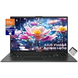 ASUS Vivobook Go 15.6” Business Slim Laptop, AMD Ryzen 3 7320U, 8GB DDR5 RAM, 128GB SSD, Webcam, USB C, 180° Lay-Flat, WiFi, Bluetooth5.1, Win 11, w/Cloth