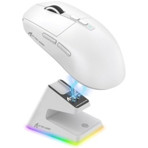 ATTACK SHARK X6 Lightweight Wireless Gaming Mouse with RGB Backlight Charging Base,Tri-Mode Wired/2.4GHz/BT5.2,26K DPI, PAW3395 Optical Sensor,HUANO Switch,5programmable Buttons,PC/Mac(White)