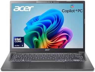Acer Aspire 14 AI Copilot+ PC | 14" WUXGA Display | Intel Core Ultra 5 Processor 226V | NPU: Up to 40 Tops - GPU: Up to 53 Tops | Intel ARC 130V | 16GB LPDDR5X | 512GB SSD | Wi-Fi 6E | A14-52M-51S1