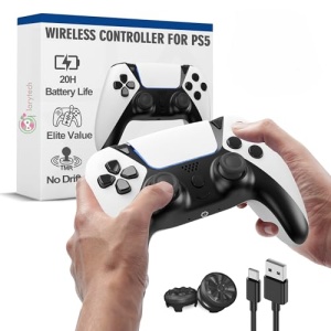 Alternative for PS5 Controller, Wireless Pro Control Dual Hall Effect Joystick, Pa5 Remote for P 5 Controllers, No Stick Drift Gamepad Gaming Sense, 20H Battery 3.5mm Audio Jack Speaker, White
