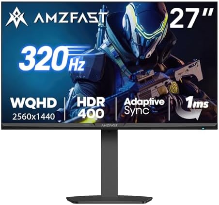 Amzfast 27 Inch Gaming Monitor 320Hz 240Hz WQHD 2560 x Amzfast 27 Inch Gaming Monitor 320Hz 240Hz WQHD 2560 x 1440p Fast IPS Monitor, 1ms Adaptive Sync, HDR400 10 Bit, 135% sRGB, 99% DCI-P3, PIP/PBP, Height Adjustable, HDMI 2.1 x 2&DP 1.4 x 2, G27F6Q MAX