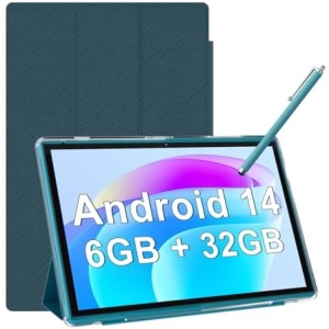 Android Tablet 10 Inch Tablet With Case Stylus Android 14 Tablets 6GB RAM 32GB ROM Support 1TB Expansion 6000mah Battery 10.1" IPS HD Touchscreen 2MP+8MP Dual Camera WIFI-6 Bluetooth5.0 Tablets