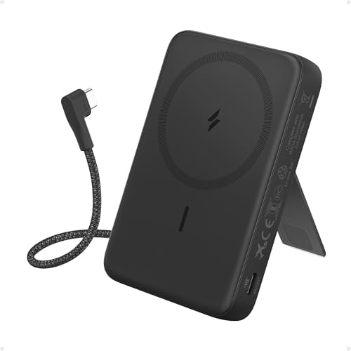 Anker Zolo Magnetic Power Bank, 10,000mAh Wireless Portable Charger with Anker Zolo Magnetic Power Bank, 10,000mAh Wireless Portable Charger with 30W Max Fast Charging, Battery Pack with Built-in USB-C Cable and Adjustable Stand, for iPhone 16/15 Series, AirPods, and More