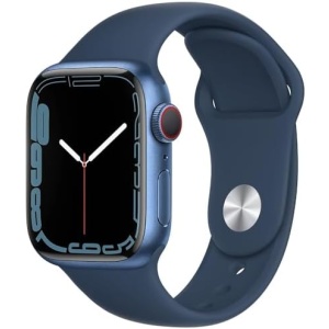Apple Watch Series 7 (GPS + Cellular, 41mm) Blue Aluminum Case with Abyss Blue Sport Band, Regular (Renewed)