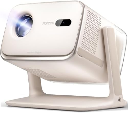 Aurzen BOOM mini Google TV Movie Projector with WiFi and Bluetooth, Voice Control, Family Mode, 20W Dolby Audio, Real-Time Focus, 4K Supported Smart Portable Home Theater Projector Outdoor, Off-white