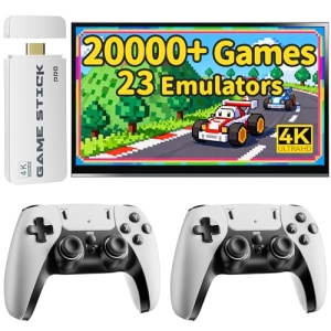 BADGOAL 2026 Upgraded Retro Gaming Console Stick Pro, Classic Video Games for TV with 4K HDMI, Built-in 23 Classic Game Emulators, 20000+ Games (White)