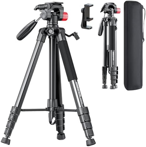 CAMBOFOTO 74"-Camera-Tripod, Porfessional Aluminum Heavy Duty Tripod Stand for Mirrorless CAMBOFOTO 74"-Camera-Tripod, Porfessional Aluminum Heavy Duty Tripod Stand for Mirrorless Camera/DSLR/Cell Phone/Camcorder, with Holder and Travel Bag