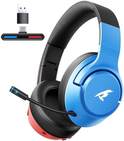 CG-01 2.4Ghz Wireless Gaming Headset for Nintendo Switch丨OLED丨Lite, Bluetooth 5.4 Gaming Headphones with Noise Cancelling Microphone, 40Hr Battery, USB & Type-C Connector for PS5, PS4, PC, Laptop, Mac