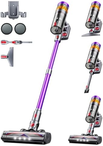 Cordless Vacuum Cleaner, 600W 50Kpa 70 Mins Vacuum Cleaners for Cordless Vacuum Cleaner, 600W 50Kpa 70 Mins Vacuum Cleaners for Home, Self-Standing Stick Vacuum with Touch Screen, Wall Dock, Anti-Tangle Rechargeable Vacuum for Pet Hair Carpet Hardwood Floor