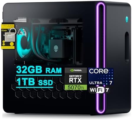 Dell Alienware Aurora ACT1250 Gaming Desktop Intel 20-core Ultra 7 Dell Alienware Aurora ACT1250 Gaming Desktop Intel 20-core Ultra 7 265F (>i7-14700) 32GB RAM 1TB SSD GeForce RTX 5070 Ti 16GB GDDR7 DLSS4 Wi-Fi7 1000W PSU Liquid Cooler for Gaming AI Win11 ICP Hub