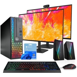 Dell Optiplex Computer PC w/RGB Lighting | Windows 11 Pro | Ultra Fast Intel i5-8500 | 16GB RAM 1TB SSD | New Dual 24" LCDs | RGB Speakers + Webcam | 5G WiFi + BT (Renewed)