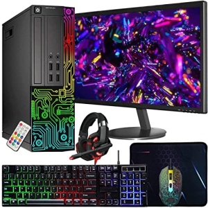 Dell Optiplex Small Desktop Computer (SFF) PC | Quad Core Intel i5 (3.2GHz) | 16GB DDR3 RAM | 512GB SSD | 24 Inch Monitor | RGB Gaming Keyboard & Mouse, Headset | Windows 11 Pro (Renewed)