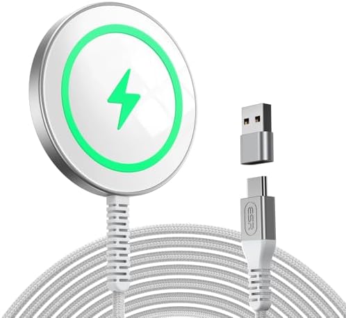 ESR for MagSafe Charger 15W Wireless Charger for iPhone 17/16/15/14/13/12 ESR for MagSafe Charger 15W Wireless Charger for iPhone 17/16/15/14/13/12 Apple Magnetic Charging Pad for AirPods 4/3/Pro/Pro 2 Galaxy S25 Series with Dual USB A/C Ports, Silver