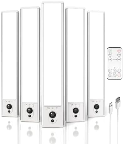 EZVALO 5 Pack Under Cabinet Lighting, Rechargeable Motion Sensor Light, EZVALO 5 Pack Under Cabinet Lighting, Rechargeable Motion Sensor Light, LED Closet Lights Wireless, 5700K Dimmable, Timer, Magnetic, with Remote Control for Kitchen, Closet, Stair