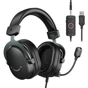 FIFINE Wired Gaming Headset, USB Headphone with 7.1 Surround Sound, Detachable Microphone, Control Box, 3.5mm Headphones Jack, Over-Ear Headset for PC/PS5/Xbox/Switch, Black-AmpliGame H9