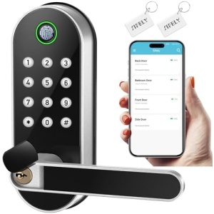Fingerprint Smart Door Lock with Handle & Keypad – No More Lost Keys, Keyless Entry & Remote Access for Home, Kids, Airbnb & Rental Property, DIY Install, Alexa & Google Compatible