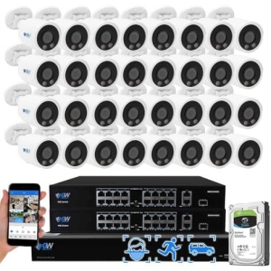 GW 4K Outdoor/Indoor Face Recognition/Human/Vehicle Detection Security Camera System, 32 Channel 12MP PoE NVR, 32 x 4K 8MP UltraHD Smart AI IP Microphone Bullet Camera, 24-7 Video & Audio Recording