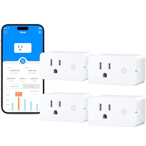 Govee Smart Plug with Energy Monitoring, WiFi Bluetooth Plug Work Govee Smart Plug with Energy Monitoring, WiFi Bluetooth Plug Work with Alexa and Google Assistant, 15A Smart Outlets with Timer & Group Controller, No Hub Required, ETL&FCC Certified for Home, 4 Pack