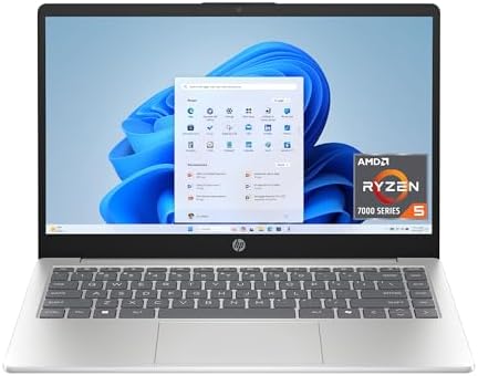 HP 14 inch Laptop, HD Touchscreen Display, AMD Ryzen 5 HP 14 inch Laptop, HD Touchscreen Display, AMD Ryzen 5 7520U, 8 GB RAM, 512 GB SSD, AMD Radeon Graphics, Windows 11 Home, Natural Silver, 14-em0499nr