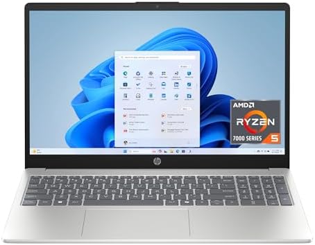 HP 15.6 inch Laptop, HD Touchscreen Display, AMD Ryzen 5 HP 15.6 inch Laptop, HD Touchscreen Display, AMD Ryzen 5 7520U, 8 GB RAM, 512 GB SSD, AMD Radeon Graphics, Windows 11 Home, Natural Silver, 15-fc0499nr