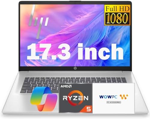 HP 17 Inch Business Laptop 2026 Limited Edition, 17.3'' FHD IPS Anti-Glare Display, AMD Ryzen 5 7430U (Beats Core i7-1355U), 16GB RAM, 512GB SSD, HDMI, Windows 11 Home, Wi-Fi 6, WOWPC USB