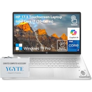 HP 17 Inch Laptop Touchscreen Computer, 17.3 HD+ Touch Screen Business Laptop PC, Intel 10-Core i7 Laptop Windows 11 Pro, 32GB RAM 1TB SSD, Backlit 10-Key Number Pad, Fingerprint, Wi-Fi 6