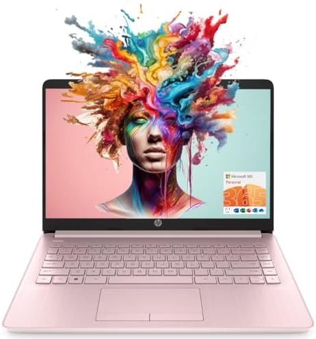 HP Portable Laptop (Include 1 Year Microsoft 365), 14’’ HD HP Portable Laptop (Include 1 Year Microsoft 365), 14’’ HD Display, 16GB RAM, 64GB eMMC, Intel Quad-Core N4120, Student and Business, Webcam, HDMI, Wi-Fi, RJ-45, Windows 11 Home, Pink