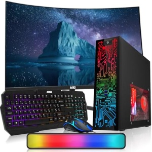 Hp Desktop Computer PC – Intel Core i5, 16GB ARGB RAM, 512GB SSD, 32 Inch Curved Monitor, RGB Keyboard with AI Copilot Key and Mouse, RGB Soundbar, Windows 11(Renewed)