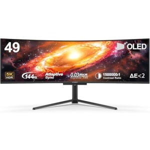 INNOCN 49" OLED Ultrawide Curved Gaming Monitor 5120 x 1440p 144Hz, 0.03ms, USB Type C 90W, HDMI 2.1, DisplayPort, USB Hub, Speakers, Adaptive-Sync, Adjustable Stand, Black