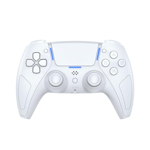 JDDWIN Wireless Gaming Controller Compatible with PS5/Android/PC, with LED Lights, Bluetooth,Hall Effect Joystick, Dual Vibration, 3.5mm Audio Jack, 6-Axis Motion Contro Gamepad with Speaker (White)