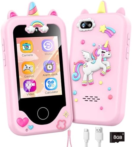 Kids Smart Phone with Dual Camera, Game & Music Player, Kids Smart Phone with Dual Camera, Game & Music Player, Toddler Learning Play Toy Cell Phone, Gifts for Girls, Christmas, Birthday, Age 3-10, Light Pink