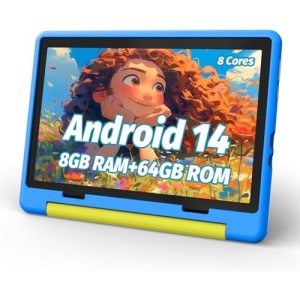 Kids Tablet, Android 14 Tablet for Kids 10 inch Octa-Core with Case, 64GB 1TB TF Card Expandable for Toddler Children, Parental Control, Dual Camera, WiFi,Gift