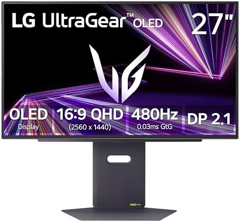 LG 27GX790A-B 27-inch Ultragear OLED Gaming Monitor QHD 1440p 480Hz, LG 27GX790A-B 27-inch Ultragear OLED Gaming Monitor QHD 1440p 480Hz, 0.03ms, DisplayPort 2.1, True Black 400, NVIDIA G-Sync, AMD FreeSync Premium Pro, HDMI, USB, Tilt/Height/Swivel/Pivot Stand, Black