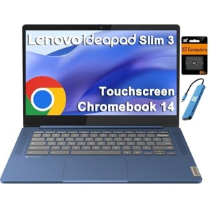 Lenovo Chromebook 14 Laptop (14" FHD Touchscreen, 8-Core 2.0GHz Processor, 4GB RAM, 128GB (64GB eMMC + 64GB SD Card)) Anti-Glare, 13-Hr Long Battery Life, Webcam, IST HUB, Chrome OS w/Google AI, Blue