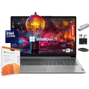 Lenovo IdeaPad Laptop Computer 2025, 15.6" Display, 12GB RAM, 1.1TB Storage (500GB SSD + 128GB eMMC + 500GB Ext), Intel Dual Core Processor, Long Battery, MarxsolAccessory, 1 Year Office 365, Win 11