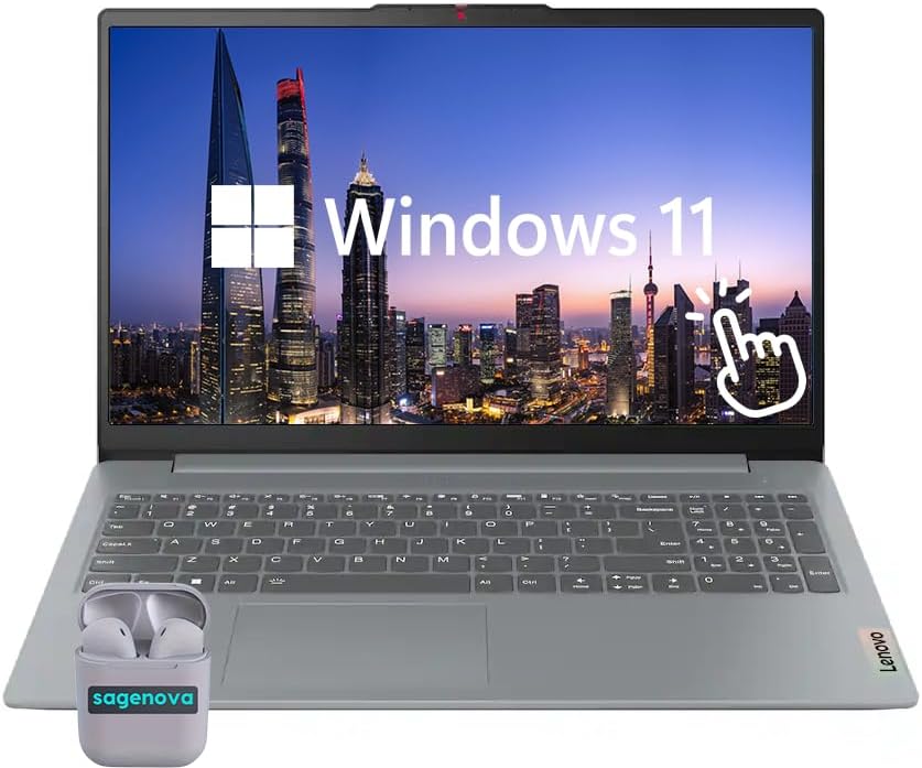 Lenovo IdeaPad Slim 3, 15.6" FHD Touchscreen Business Laptop Computer, Lenovo IdeaPad Slim 3, 15.6" FHD Touchscreen Business Laptop Computer, AMD Ryzen 7 5825U (8-Core), Windows 11 Home, 16GB RAM 1TB SSD, Numeric Keypad, SageNova Earphones, Arctic Grey