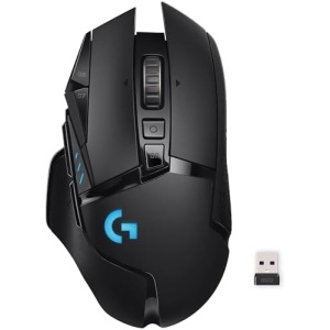 Logitech G502 Lightspeed Wireless Gaming Mouse with Hero 25K Sensor, PowerPlay Compatible, Tunable Weights and Lightsync RGB - Black