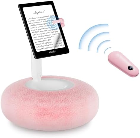 Magnetic Kindle Holder with Page Turner, Cozy Pillow Kindle Stand for Reading, 360° Adjustable Phone Holder for Bed, Small Bowl for Tablet Stand with Stable Suction Base (Pink)