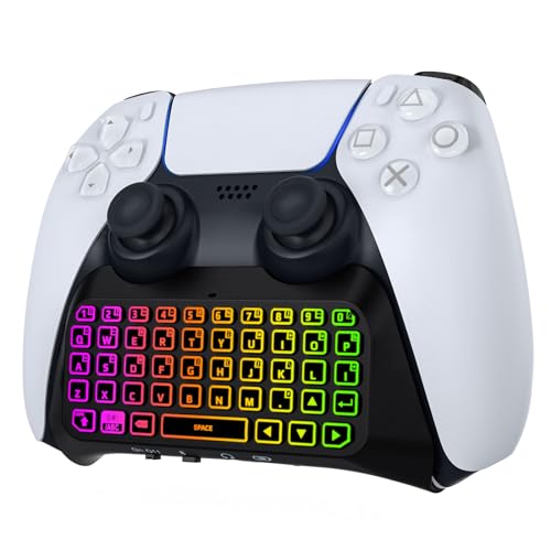 MoKo RGB Backlight Keyboard for PS5 Controller, Bluetooth Wireless Mini MoKo RGB Backlight Keyboard for PS5 Controller, Bluetooth Wireless Mini Gamepad Chatpad for PlayStation 5 with Upgraded Built-in Speaker & 3.5mm Audio Jack for PS5 Controller Accessories