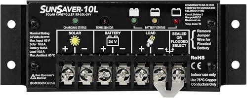Morningstar SunSaver 10A PWM Solar Charge Controller (SS-10L-24V) - Solar Morningstar SunSaver 10A PWM Solar Charge Controller (SS-10L-24V) - Solar Panel Regulator for 24V Batteries, Four Stage Battery Charging, LVD, HazLoc Rated, Low Noise, 5 Year WTY - Designed in the USA